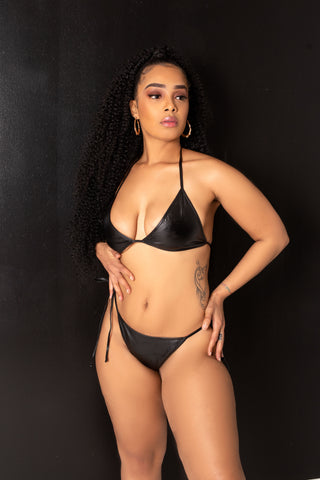 Noir Vegan Faux Leather Bikini Bottom